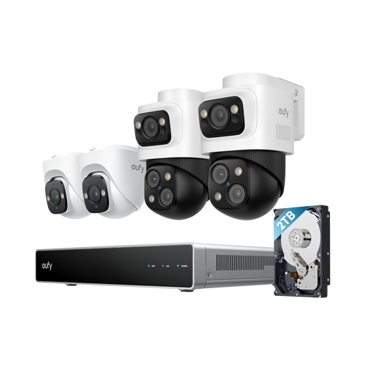 eufy Système de sécurité NVR PoE S4, 2 caméras Bullet PTZ et 2 caméras tourelle