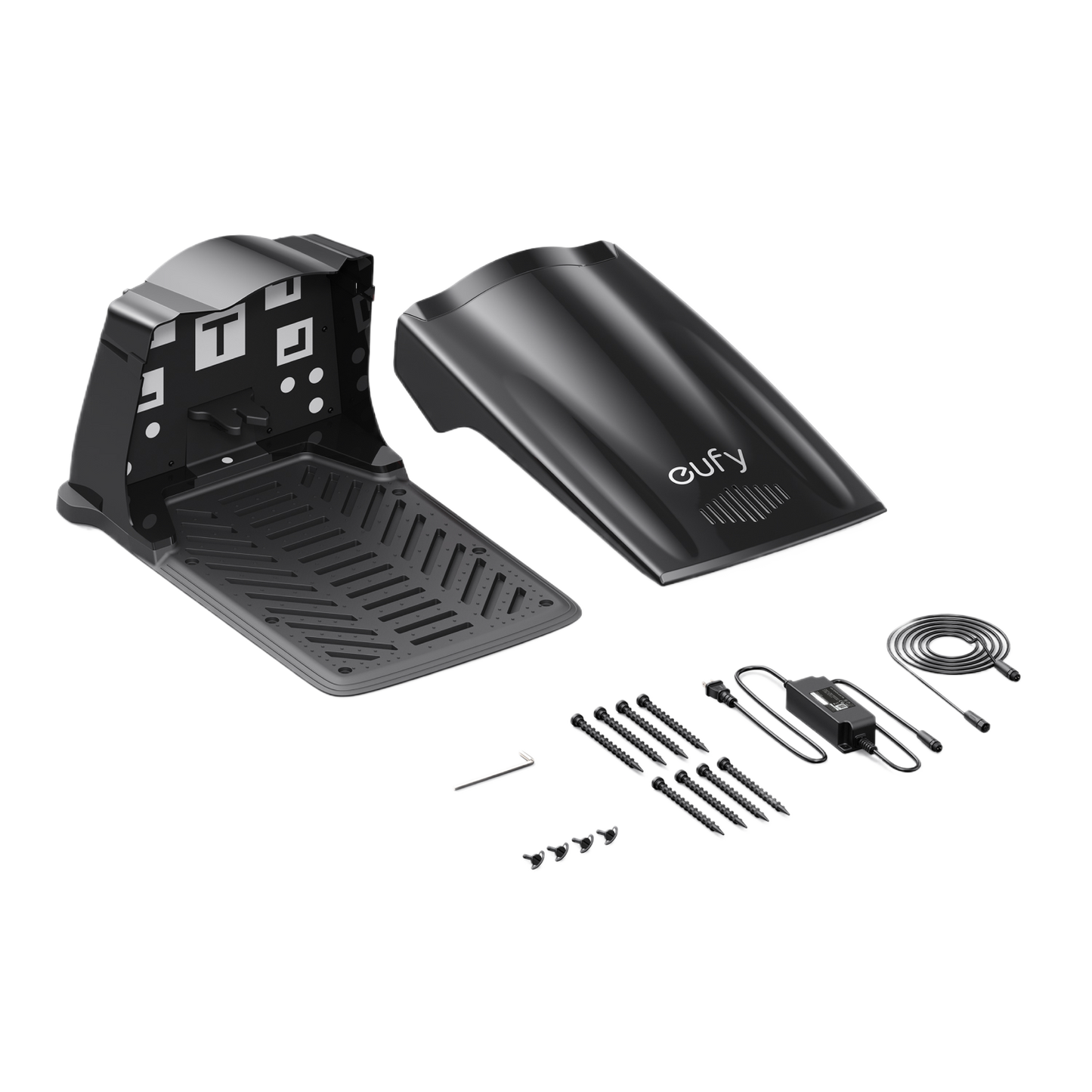 eufy Station de charge complète (incl. adaptateur Europe, support de charge, pare-soleil, vis, câble d’extension, etc.) pour tondeuse E15/E18