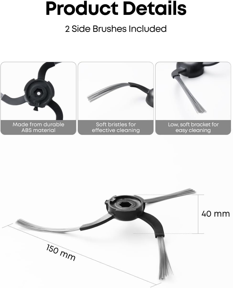 eufy Lot de 6 brosses latérales de rechange pour robot aspirateur auto-vide C10