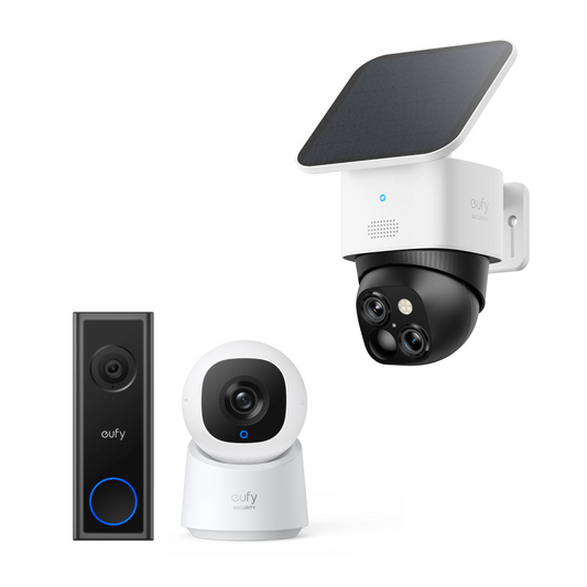 SoloCam S340+Sonnette vidéo C30 eufy Security+Caméra intérieure C210