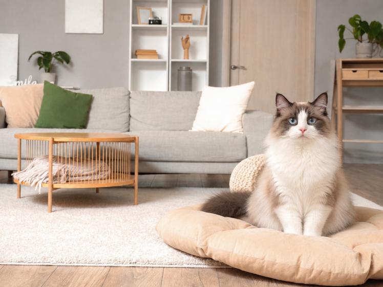 Le chat attend seul dans la maison