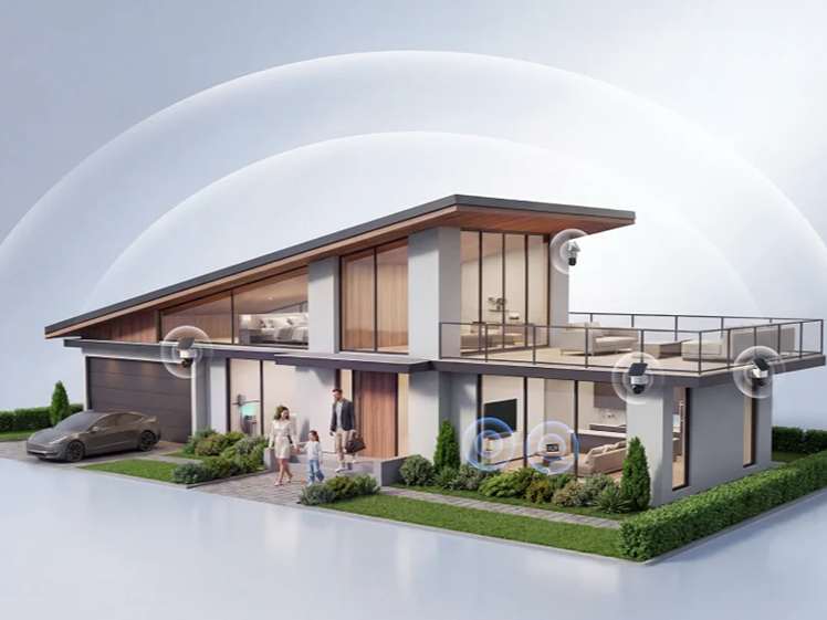 Maison moderne équipée de caméras de surveillance