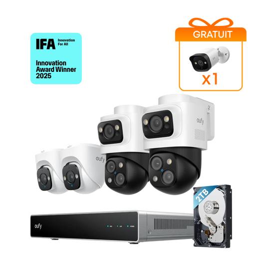 eufy Système de sécurité NVR PoE S4, 2 caméras Bullet PTZ et 2 caméras tourelle
