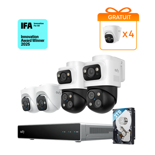 eufy Système de sécurité NVR PoE S4, 2 caméras Bullet PTZ et 2 caméras tourelle