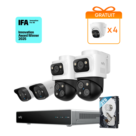 eufy Système de sécurité NVR PoE S4, 2 caméras Bullet PTZ et 2 Bullet