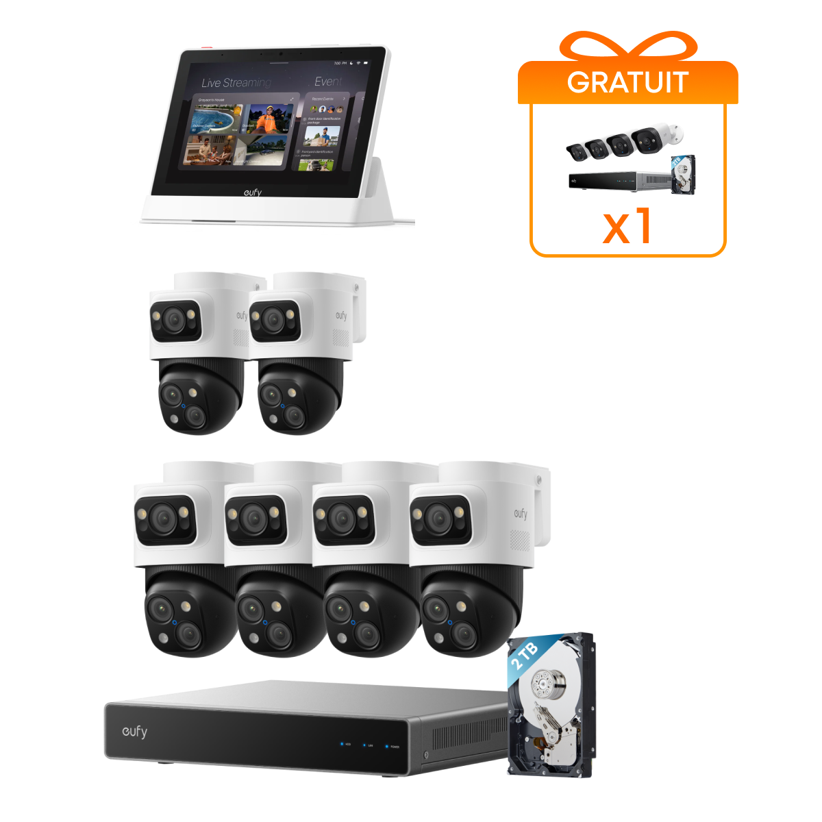 kit de 6 eufy Système de sécurité NVR PoE S4 Max + Smart Display