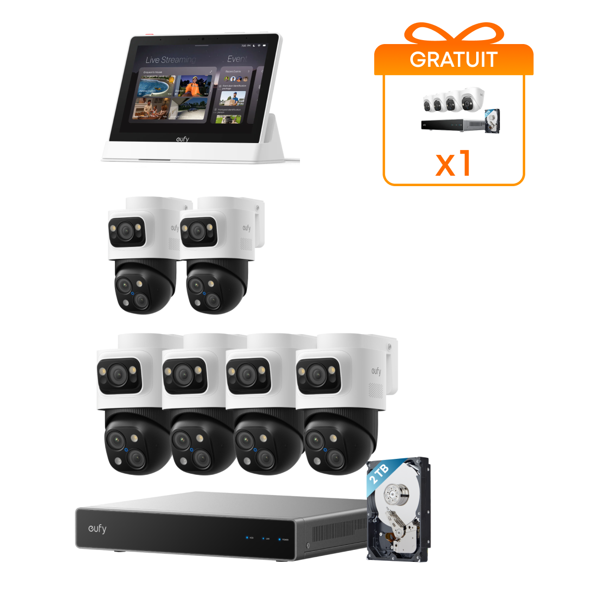 kit de 6 eufy Système de sécurité NVR PoE S4 Max + Smart Display