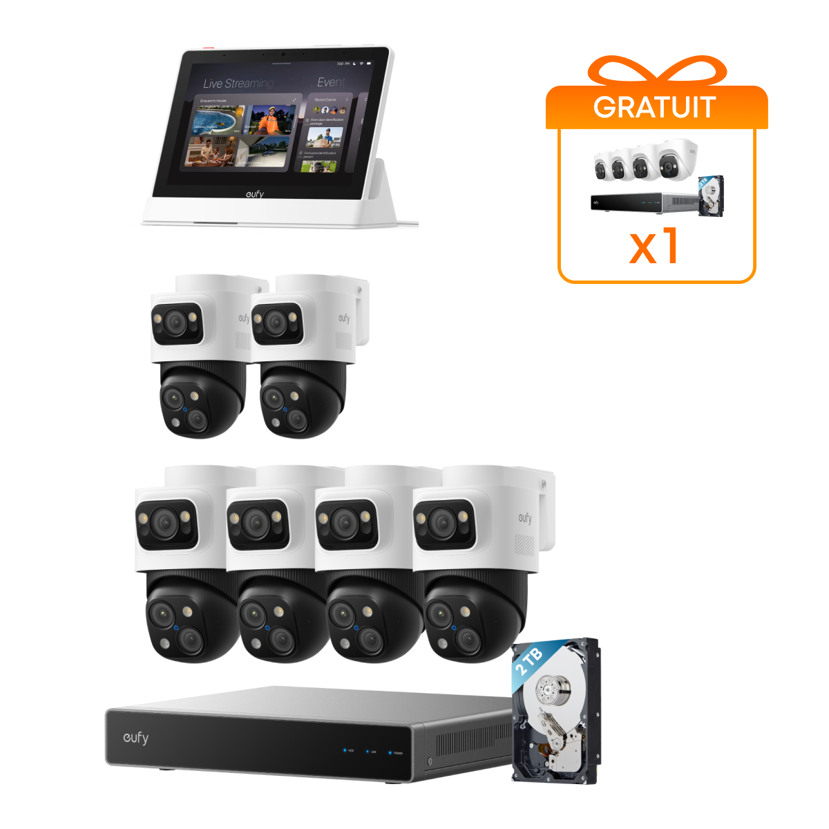 kit de 6 eufy Système de sécurité NVR PoE S4 Max + Smart Display