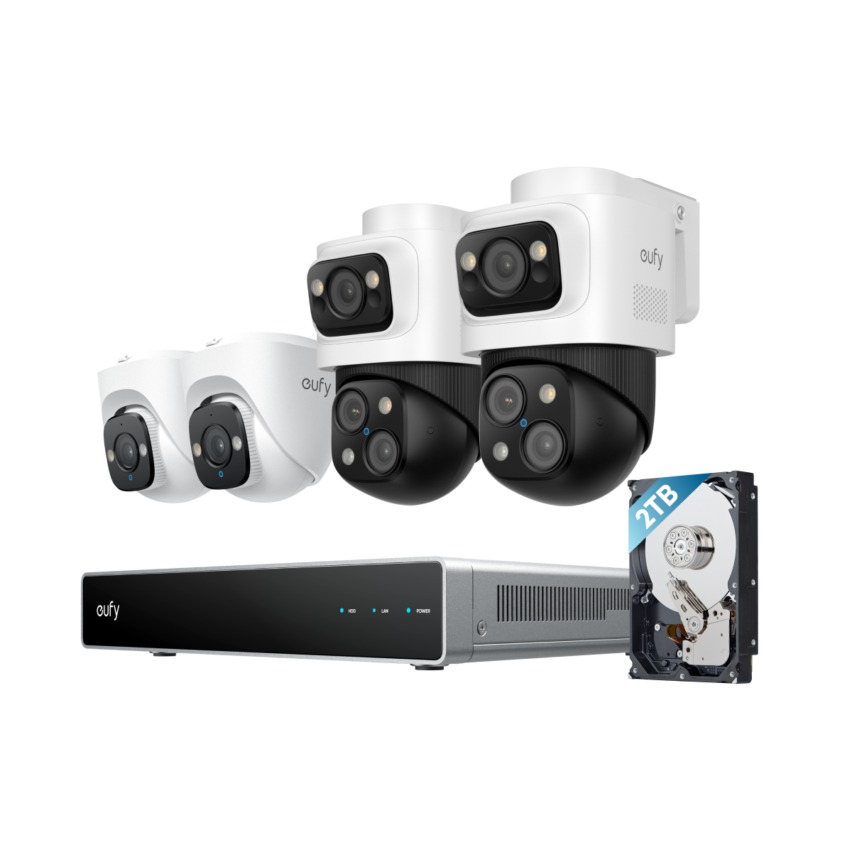 eufy Système de sécurité NVR PoE S4, 2 caméras Bullet PTZ et 2 caméras tourelle