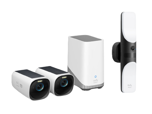 eufyCam S330 (eufyCam 3) + Applique murale filaire avec caméra intégrée S100