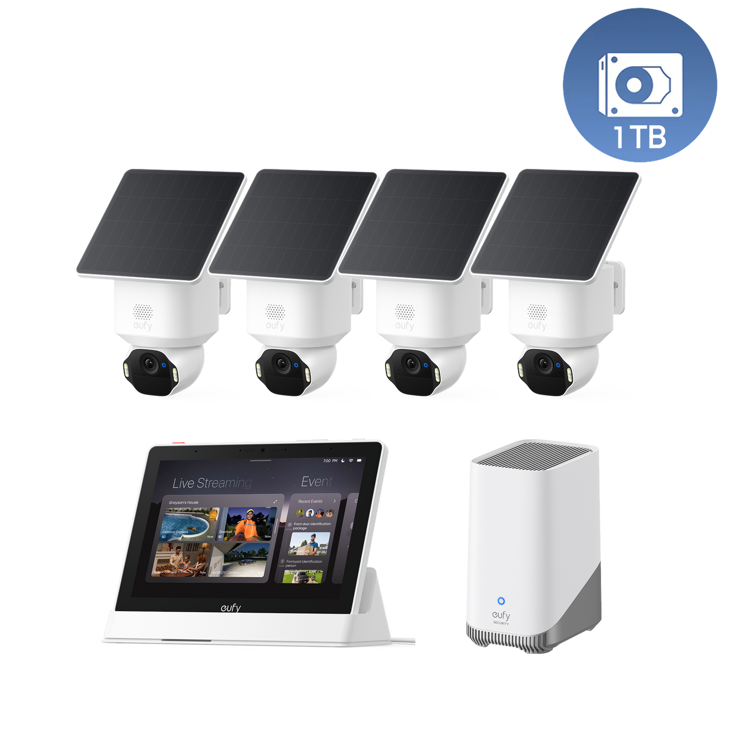 Kit de 4 caméras eufy Security SoloCam E42(HomeBase S380) + Disque dur 1 To