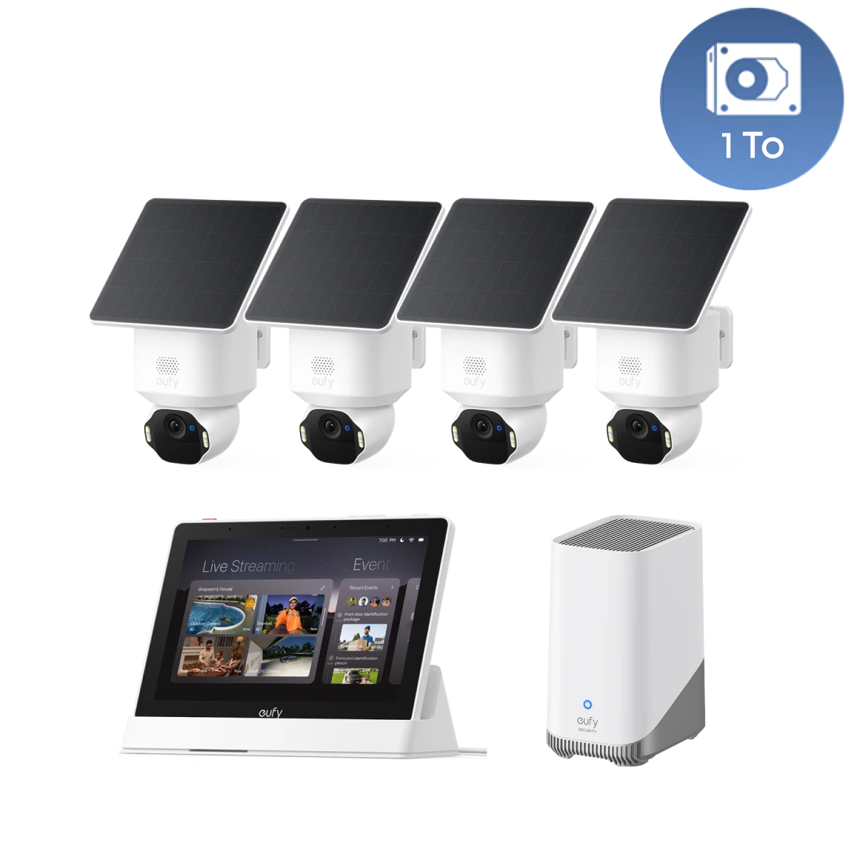 Kit de 4 caméras eufy Security SoloCam E42(HomeBase S380) + Disque dur 1 To
