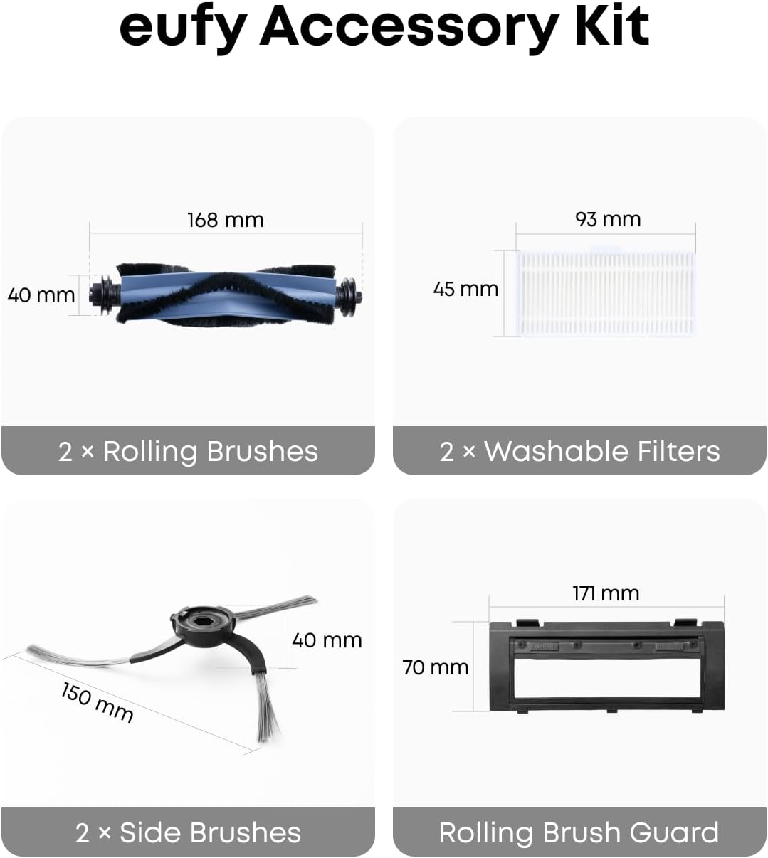 eufy kit d'accessoires de rechange pour RoboVac (2 brosses latérales + 2 filtres + brosse rotative + protedction de brosse)