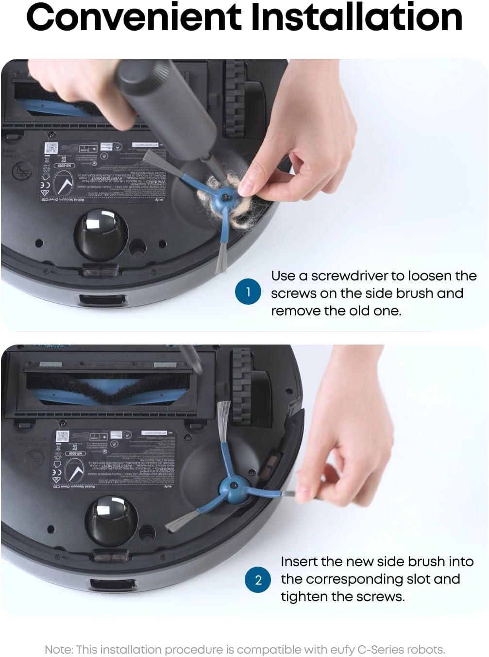 eufy kit d'accessoires de rechange pour RoboVac (2 brosses latérales + 2 filtres + brosse rotative + protedction de brosse)