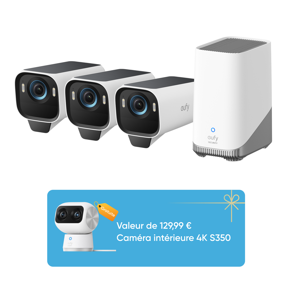 Kit EufyCam S3 Pro con 3 Telecamere + Caméra intérieure S350