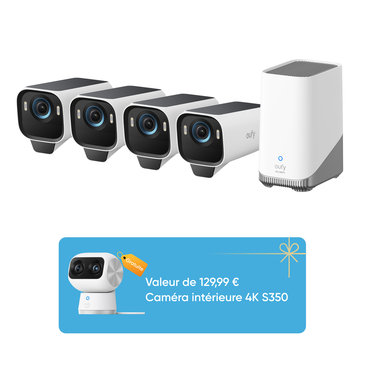 Kit EufyCam S3 Pro con 4 Telecamere + Caméra intérieure S350