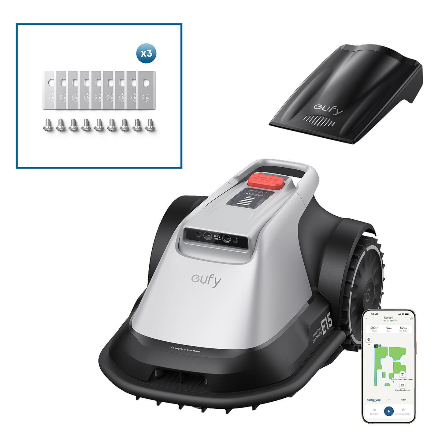 eufy Robot tondeuse E15 + Boîte de lames de rechange eufy
