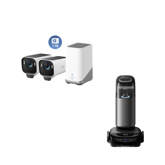 eufy Robot aspirateur Omni S1 Pro + Kit de 2 caméras eufyCam S3 Pro + Disque dur 1 To